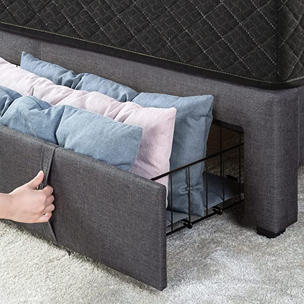 ZINUS Lottie Upholstered Platform Bed Frame / Mattress Foundation / Wood Slat Support / No Box Spring Needed / Easy Assembly, Grey, Queen Grey Queen Standard