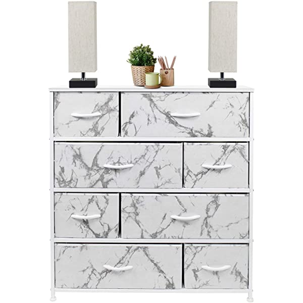 Sorbus Dresser with 8 Drawers - Furniture Storage Chest Tower Unit for Bedroom, Hallway, Closet, Office Organization - Steel Frame, Wood Top, Easy Pull Fabric Bins (White)