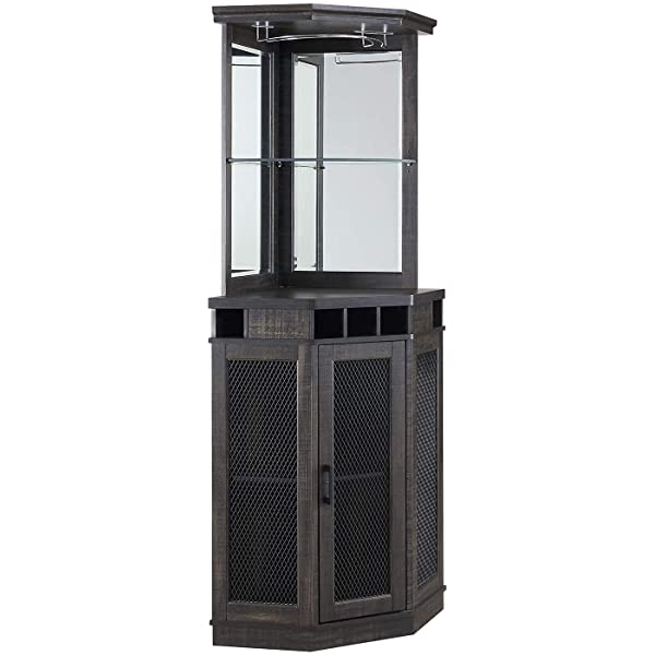 Home Source Stone Grey Corner Bar Unit with Built-in Wine Rack and Lower Cabinet