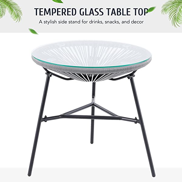 VONLUCE 3 Piece Outdoor Acapulco Bistro Set, Patio Furniture Set with Glass Top Table and 2 Rocking Chairs with Hand-Woven Rope, All Weather 3pc Conversation Set for Balcony and Patio Décor, Black