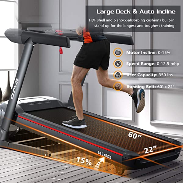 OMA Treadmill for Home 5925CAI 6134EAI with 3.0 HP 3.5 HP 15% Auto Incline 300 350 LBS Capacity Folding Exercise Treadmill for Running