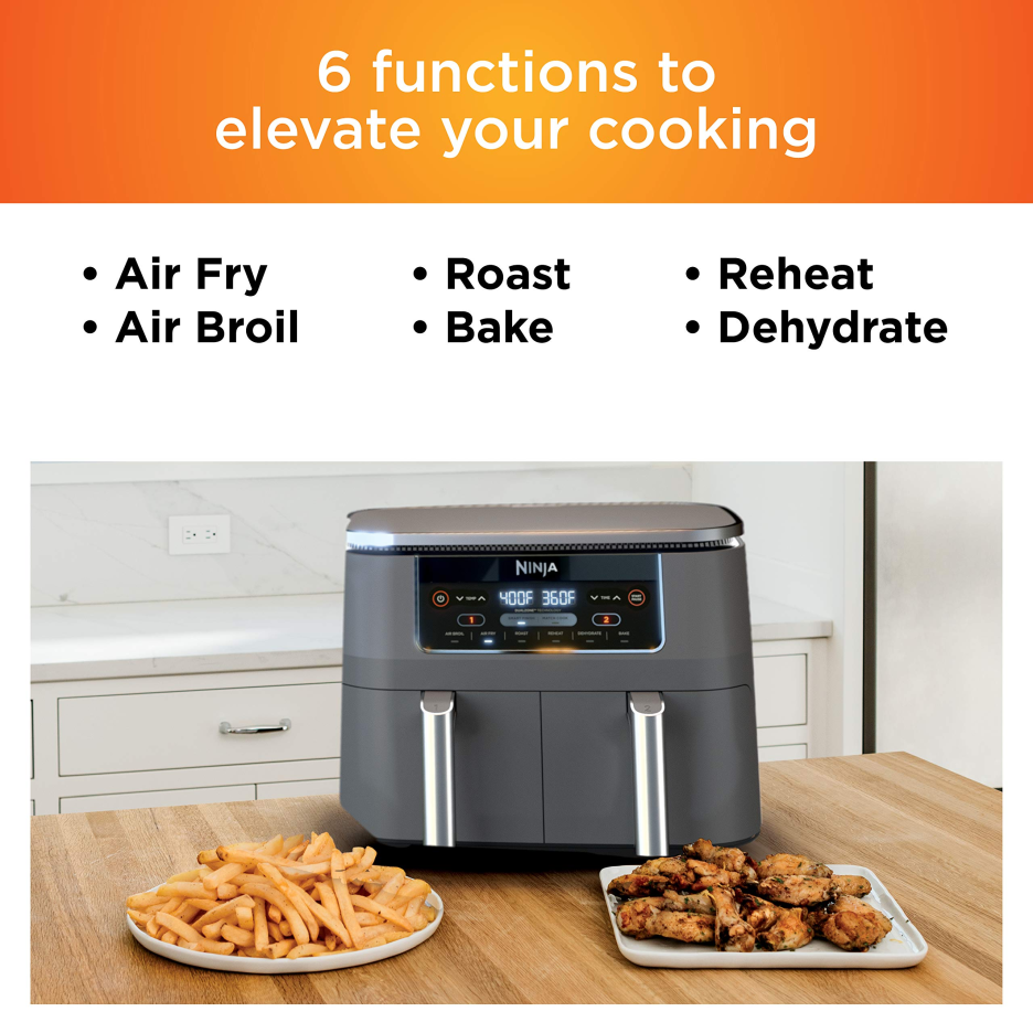 Ninja DZ201 Foodi 8 Quart 6-in-1 DualZone 2-Basket Air Fryer with 2 Independent Frying Baskets