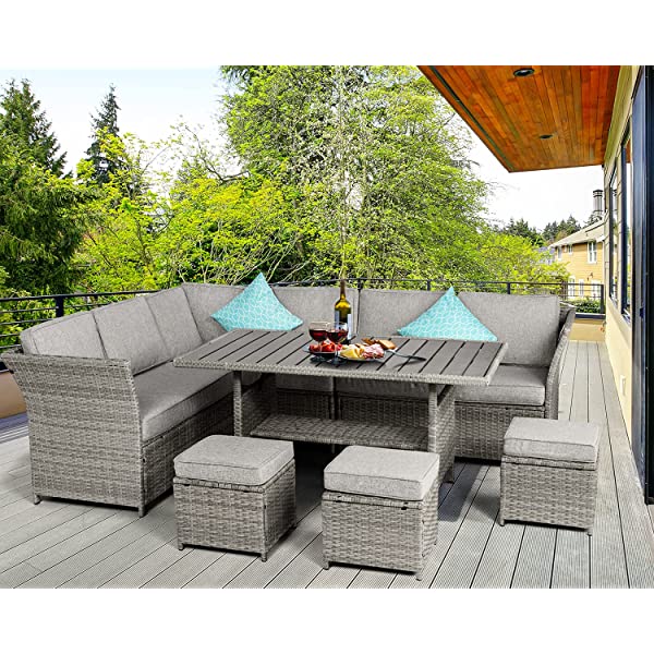 Aoxun 7 Pieces Outdoor Furniture Set, Sectional Sofa Conversation Set with Cushions and Pillows, All Weather Wicker Rattan Suitable for Deck or Yard(Brown) 7 Pieces - Brown