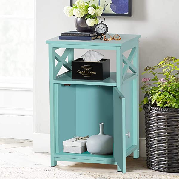 VECELO Modern Versatile Nightstands X-Design Side End Table Night Stand Storage Shelf with Bin Drawer for Living Room Bedroom, Brown+Black Brown+black Modern