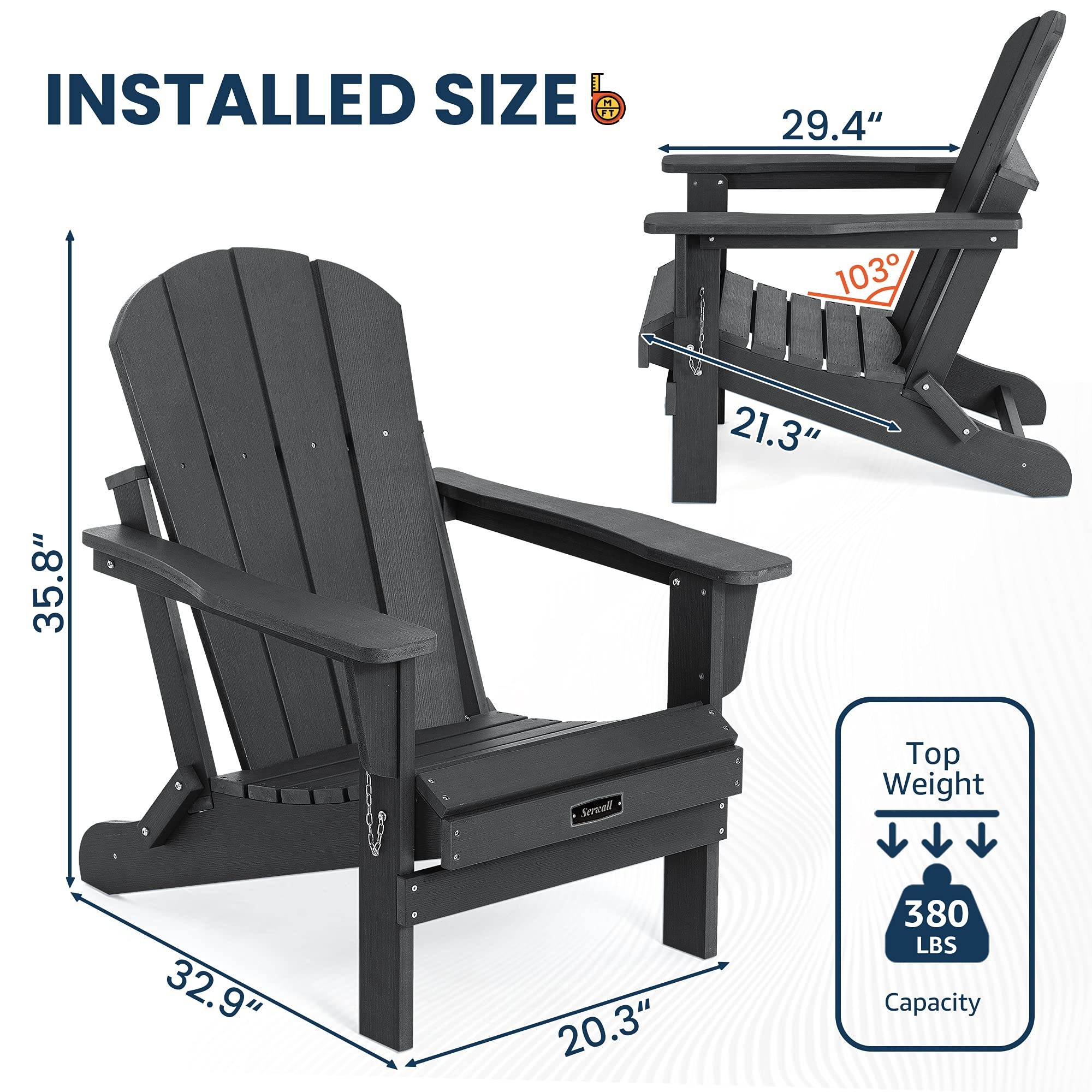 【Home&Garden】Folding Adirondack Chair Set of 4, Multi-Colour