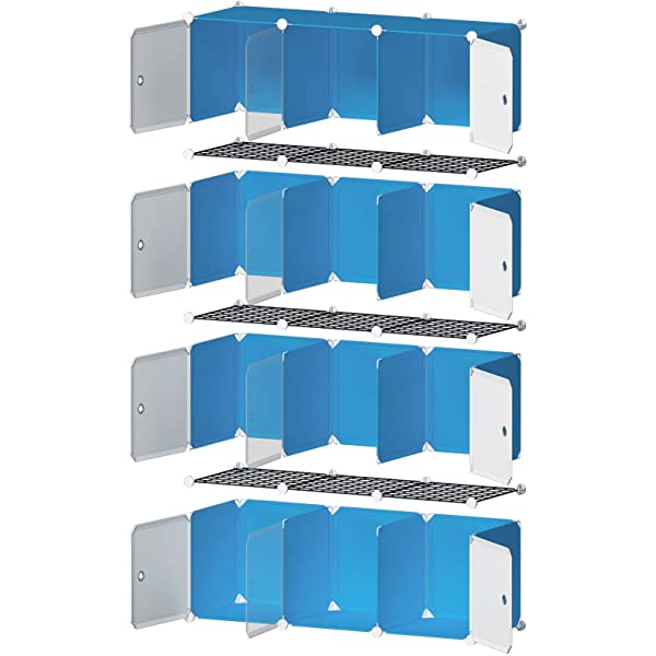 YOZO Cube Storage Organzier Portable Closet Wardrobe Bedroom Dresser (71x14x71 inches) Portable Closet Cube Shelf Armoire Pantry Cabinet, 25 Cubes, Blue 25Cubes Blue