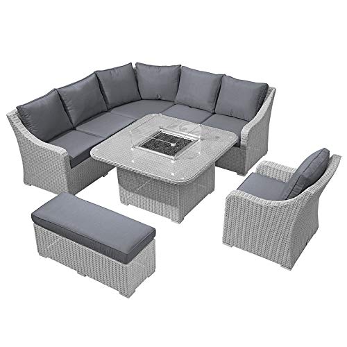 【Furniture】Harper Casual Dining Corner Sofa Set with Fire Pit Table