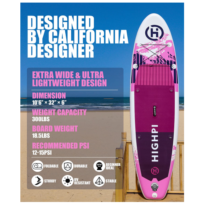 Highpi Inflatable Stand Up Paddle Board 10'6''/11' Premium SUP W Accessories & Backpack, Wide Stance, Surf Control, Non-Slip Deck, Leash, Paddle and Pump, Standing Boat for Youth & Adult