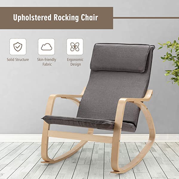 Giantex Rocking Chair with Removable Upholstered Cushion, Stable Wooden Frame Relaxing Modern Leisure Armchair Suitable for Living Room, Bedroom, Balcony, Nursery Room Ergonomic Chair(1, Beige) 1 Beige