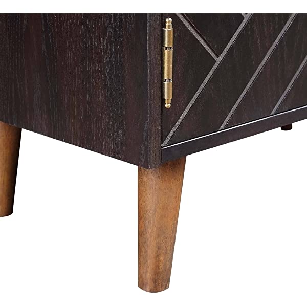 LALUZ Carved Accent Storage Cabinet Floor Cabinet for Bedroom Living Room, Oak Finish 30 Inch 30