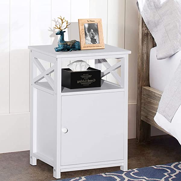 VECELO Modern Versatile Nightstands X-Design Side End Table Night Stand Storage Shelf with Bin Drawer for Living Room Bedroom, Brown+Black Brown+black Modern