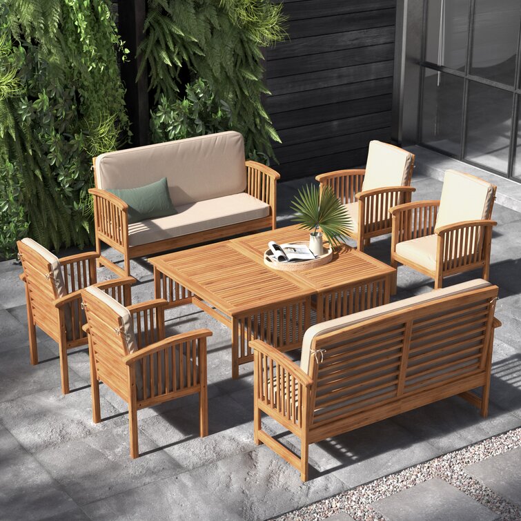 【Furniture】Solid Wood 8 - Person Seating Group with Cushions