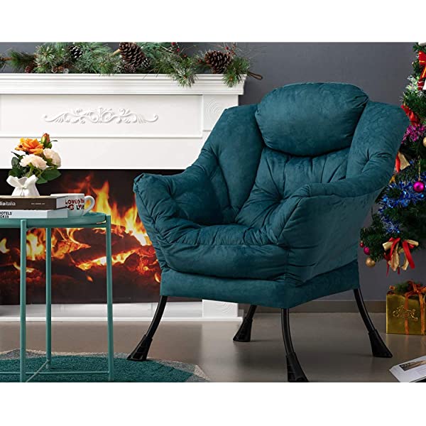 AbocoFur Modern Large Cotton Fabric Lazy Chair，Accent Contemporary Lounge Chair, Single Steel Frame Leisure Sofa Chair with Armrests and A Side Pocket, Beige