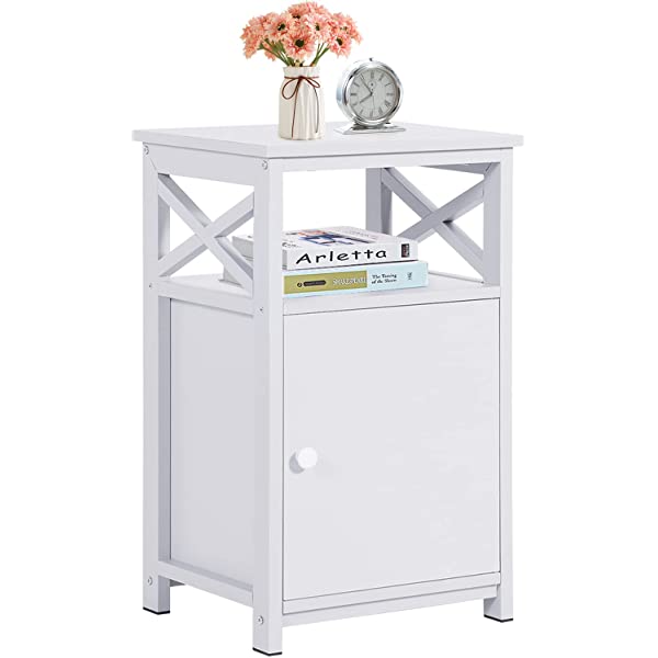 VECELO Modern Versatile Nightstands X-Design Side End Table Night Stand Storage Shelf with Bin Drawer for Living Room Bedroom, Brown+Black Brown+black Modern