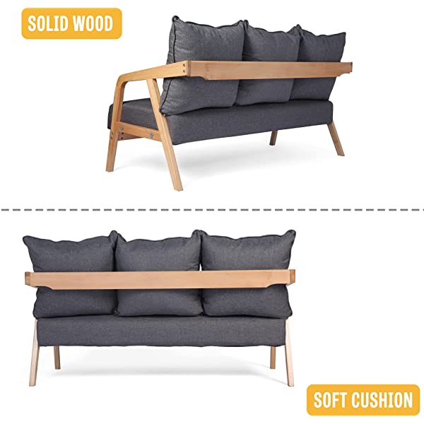 LUCKYERMORE 3-Seat Upholstered Grey Sofa Couch 60