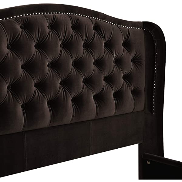 Jennifer Taylor Home Marcella Collection Queen Wingback Tufted Hand-Applied Nail Heads Upholstered Bed, Antique White Antique White Queen