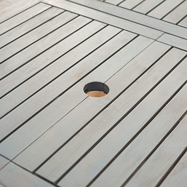 Walker Edison 5 Person Outdoor Wood Chevron Patio Furniture Dining Set Table Chairs Bench All Weather Backyard Conversation Garden Poolside Balcony, 4 Piece, Brown Brown 4 Piece Dining Set