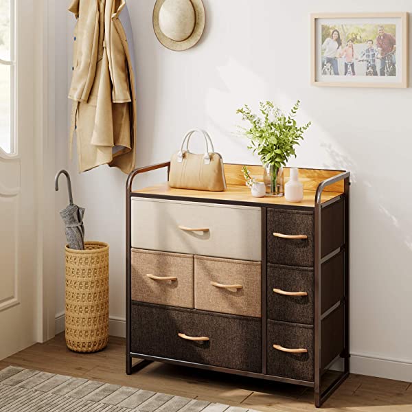 CubiCubi Dresser Organizer with 7 Drawer, Furniture Storage Tower Unit for Bedroom Hallway Entryway Closets, Dresser Clothes Storage with Sturdy Steel Frame Wood Top, Chocolate