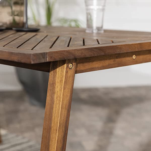 Walker Edison 5 Person Outdoor Wood Chevron Patio Furniture Dining Set Table Chairs Bench All Weather Backyard Conversation Garden Poolside Balcony, 4 Piece, Brown Brown 4 Piece Dining Set