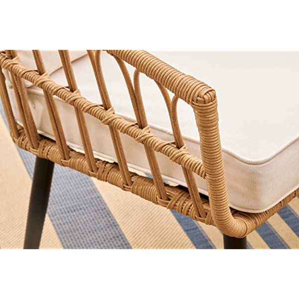 Quality Outdoor Living 65-YZ03HM Hermosa 3 Piece Chat Set, Tan Wicker + Linen Cushions 3-Piece Chat Set (Linen Cushions)