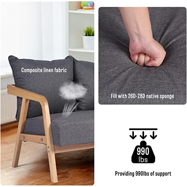 LUCKYERMORE 3-Seat Upholstered Grey Sofa Couch 60