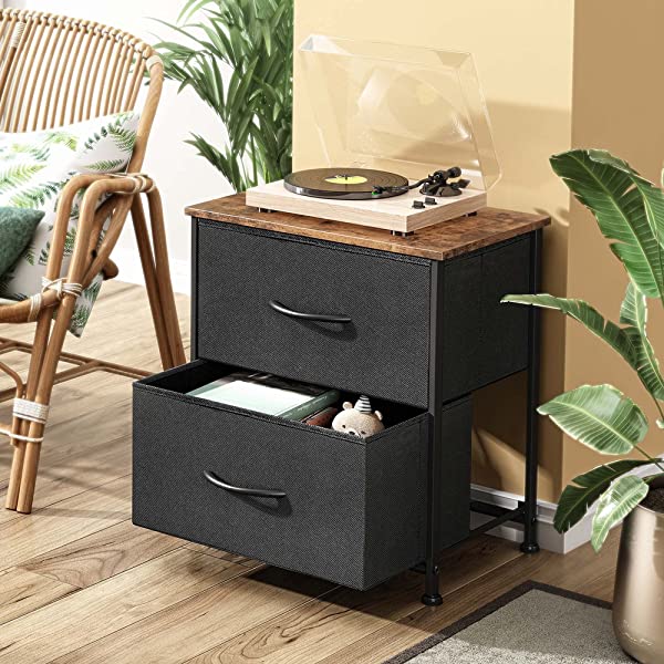 WLIVE Nightstand with 2 Fabric Drawers, Bedside Furniture & End Table Dresser for Bedroom, Living Room, Steel Frame, Wood Top, Easy Pull Handle Charcoal Gray