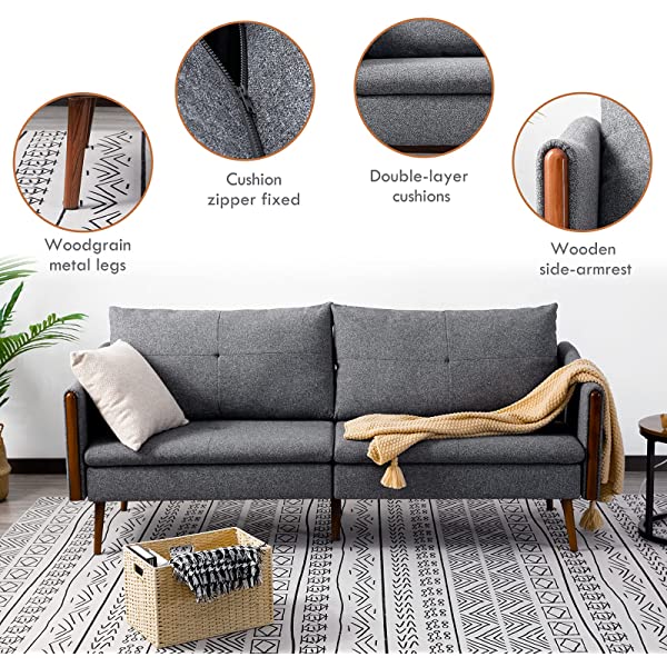 Vonanda Faux Leather Sofa Couch, Modern Tufted 3-Seater Sofa with Clean Lines and Upholstered Artificial Leather for Compact Living Space, Chestnut Brown 3-seater sofa Chestnut Brown