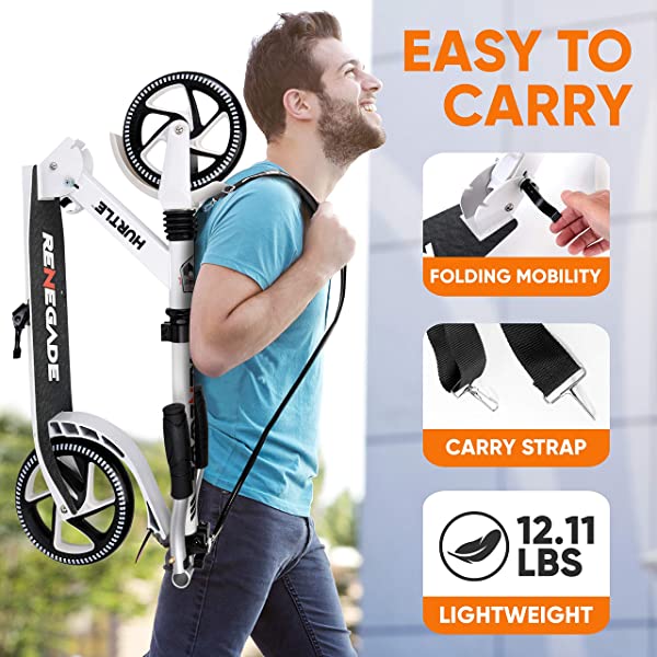 Hurtle Scooter – Scooter for Teenager – Kick Scooter – 2 Wheel Scooter with Adjustable T-Bar Handlebar – Folding Adult Kick Scooter with Alloy Anti-Slip Deck Pink