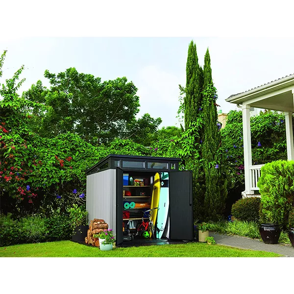 7×7 FT OUTDOOR SHED, MODERN FLOOR DESIGN, SUITABLE FOR GARDEN FURNITURE LAWN MOWER, TOOL AND BICYCLE STORAGE, GREY
