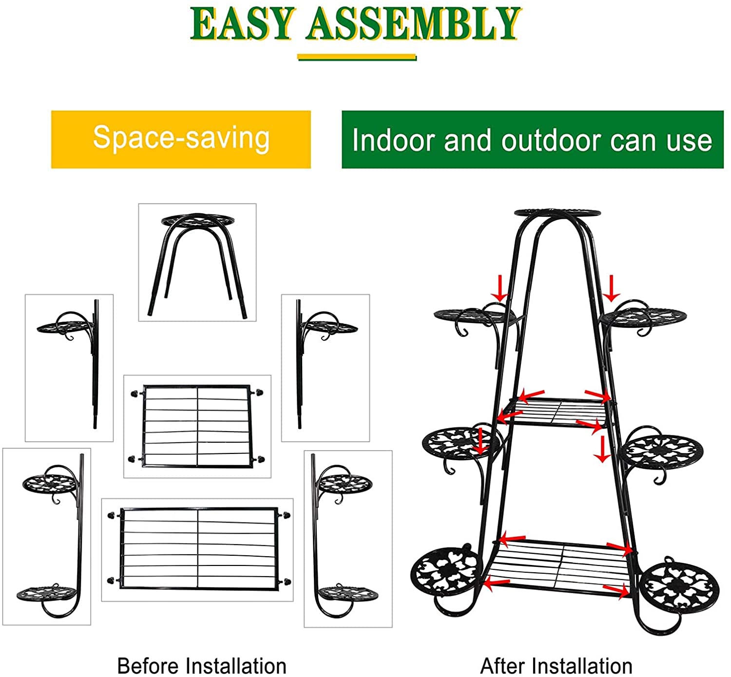CNNINGYI metal plant stand, 9-layer flower stand, indoor high plant stand