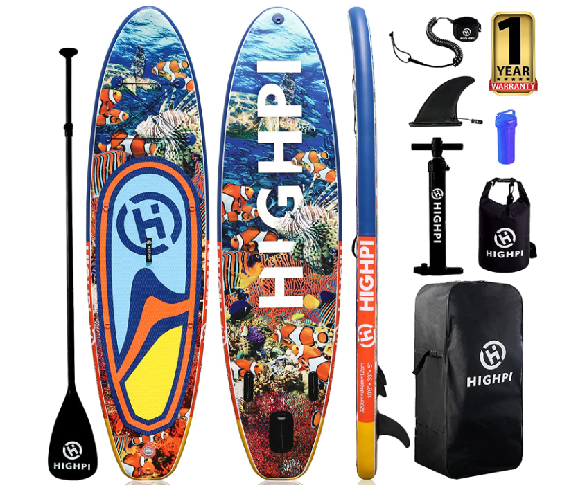 Highpi Inflatable Stand Up Paddle Board 10'6''/11' Premium SUP W Accessories & Backpack, Wide Stance, Surf Control, Non-Slip Deck, Leash, Paddle and Pump, Standing Boat for Youth & Adult