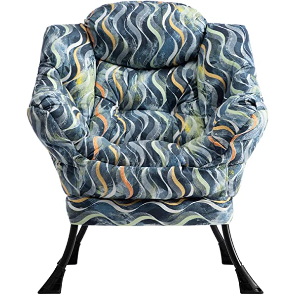 AbocoFur Modern Large Cotton Fabric Lazy Chair，Accent Contemporary Lounge Chair, Single Steel Frame Leisure Sofa Chair with Armrests and A Side Pocket, Beige