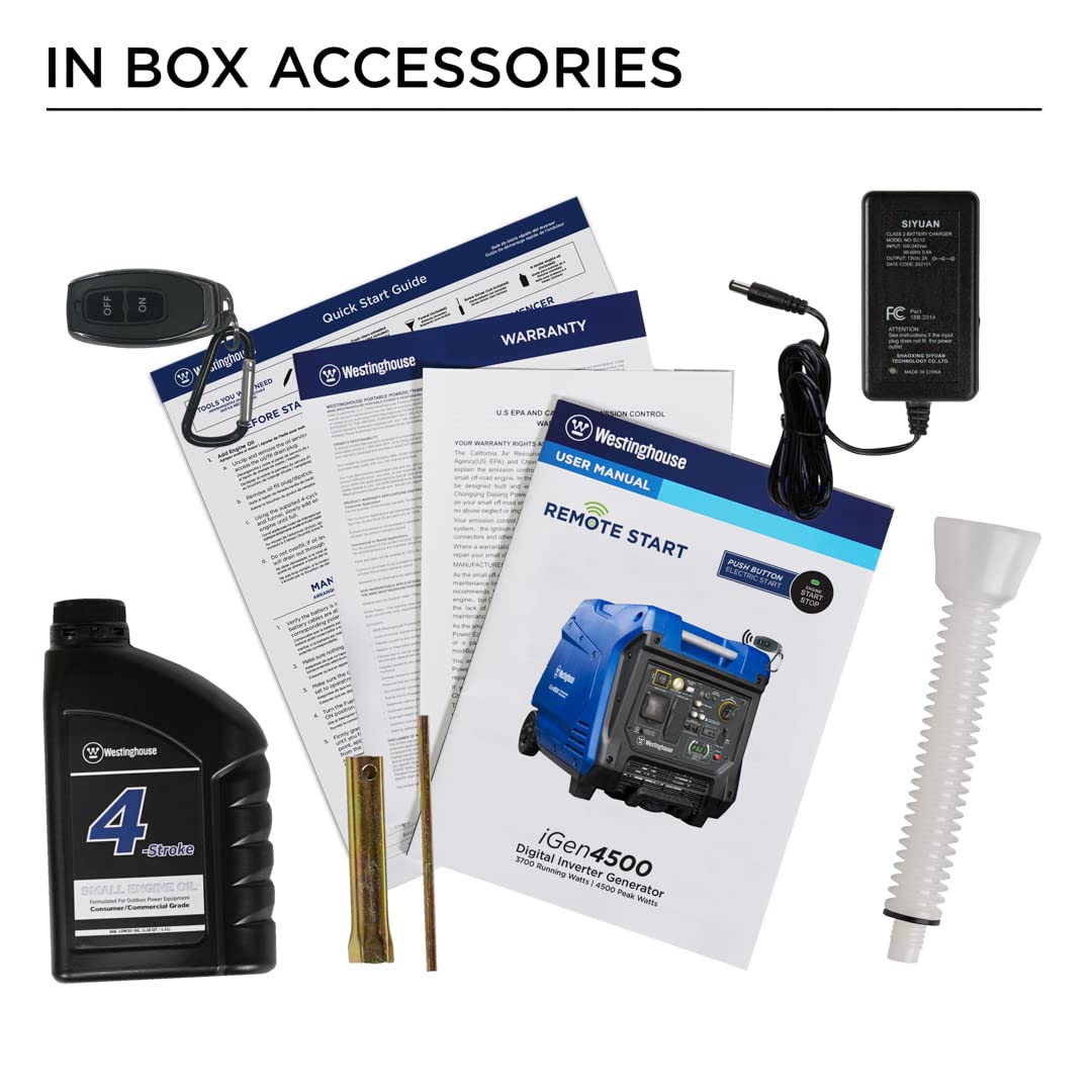 Westinghouse 4500 Watt Super Quiet Portable Inverter Generator, Remote Electric Start with Auto Choke