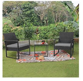 Flamaker 3 Pieces Patio Set Outdoor Wicker Patio Furniture Sets Modern Bistro Set Rattan Chair Conversation Sets with Coffee Table for Yard and Bistro (Black)