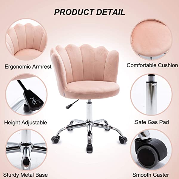 MTFY Modern Home Office Swivel Chair, Shell Desk Chair with Adjustable Height, Upholstered Ergonomic Computer Desk Chair Leisure Task Chair Accent Armchair for Office, Living Room,Bedroom (Beige)