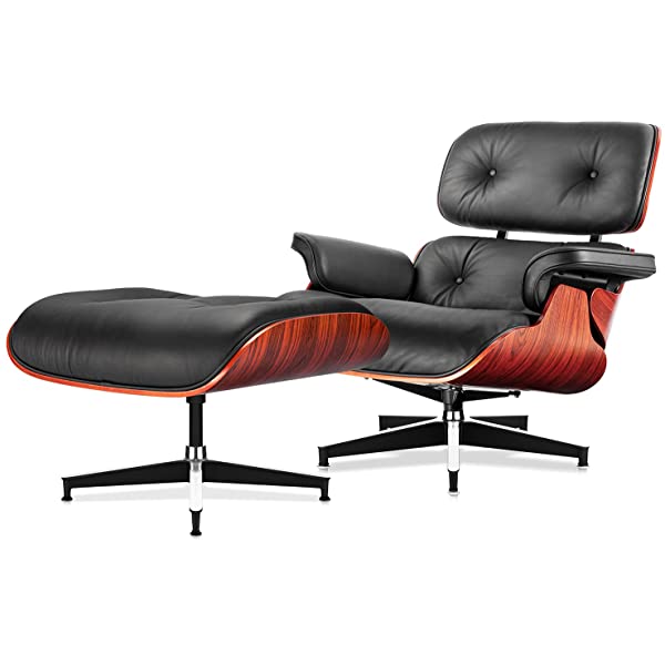 Mid Century Lounge Chair and Ottoman, Modern Chair Classic Design, Top Grain Leather Palisander Wood, Heavy Duty Base Support for Living Room, Study, Lounge, Office (Nomal, Style1-1) Nomal Style1-1