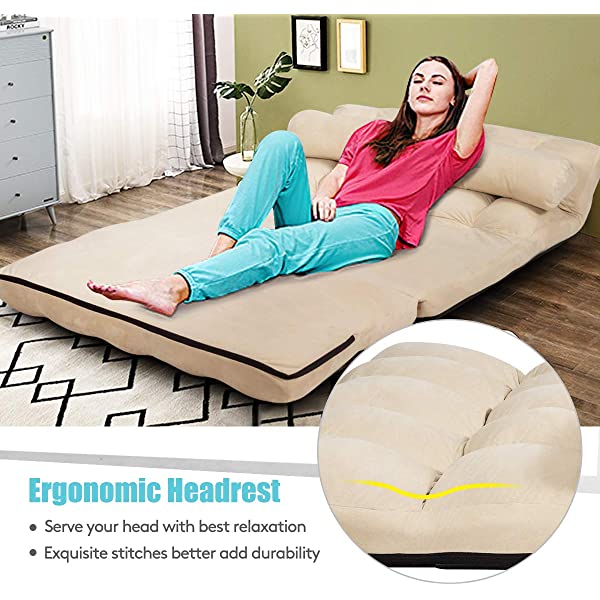 Giantex Adjustable Floor Sofa, Foldable Lazy Sofa Sleeper Bed 6-Position Adjustable, Suede Cloth Cover, Floor Gaming Sofa Couch with 2 Pillows for Bedroom/Living Room/Balcony (Blue)