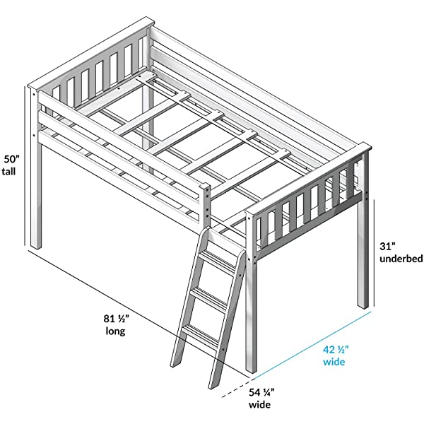 Max & Lily Twin Low Loft Bed with Staircase, White White Low Loft + Staircase Bed