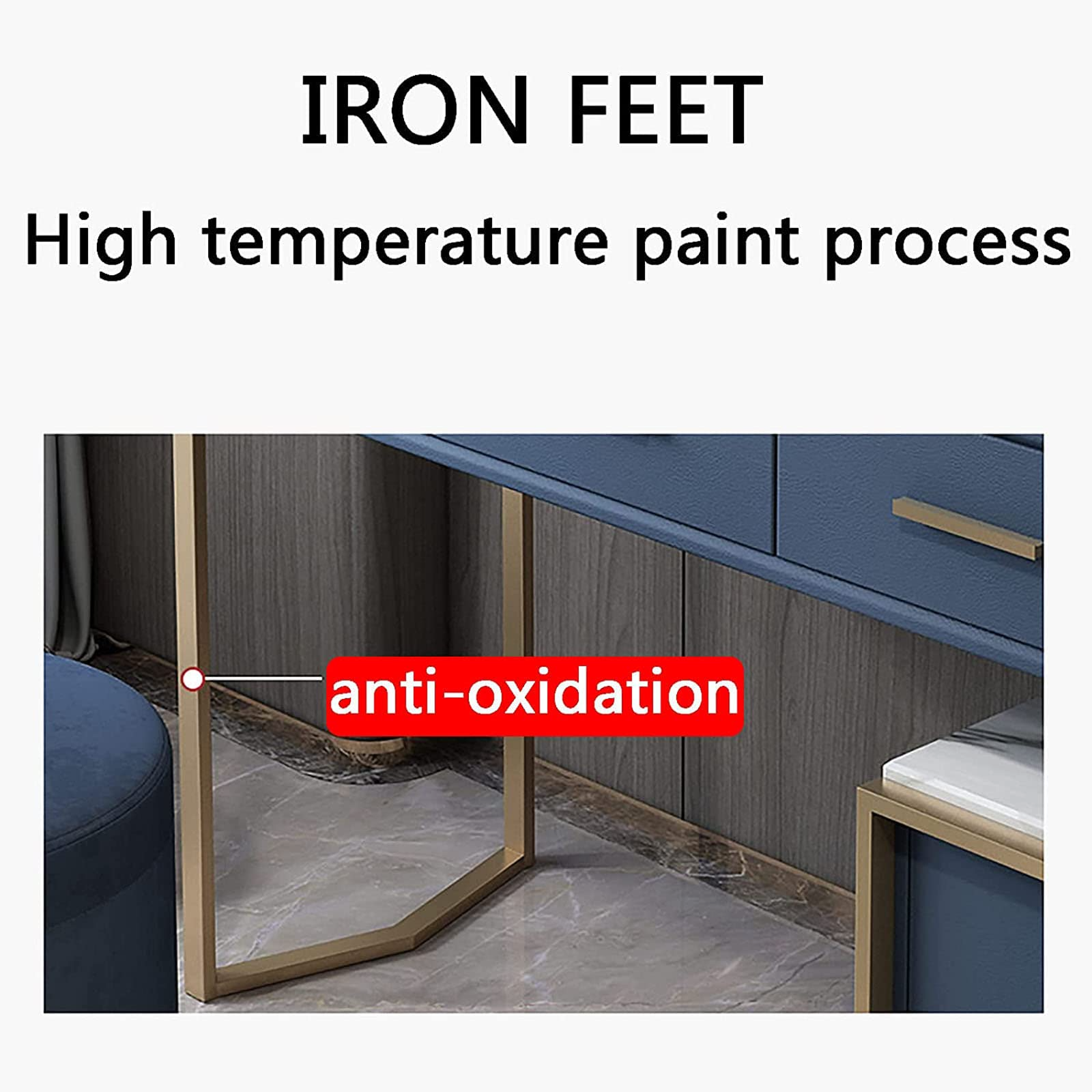 【Furniture】Italian Dressing Table with LED Mirror, Makeup Table with Marble Textured, Lockers & Makeup Chairs