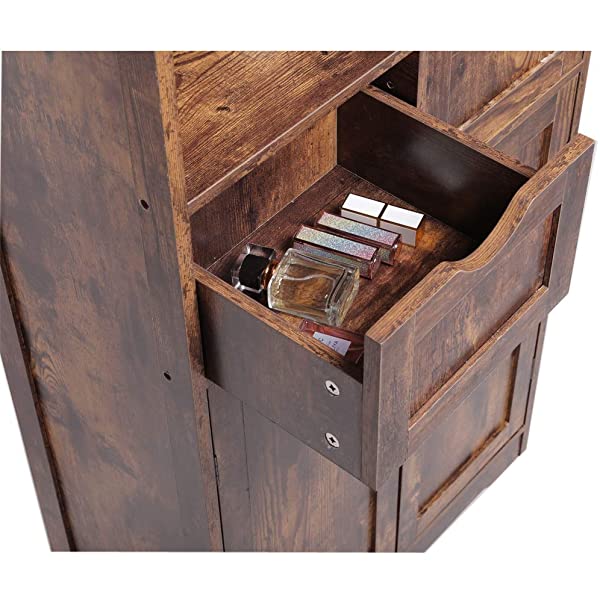 IWELL Large Storage Cabinet with 2 Adjustable Drawers & 2 Shelf, 42.5”H x 23.6”L x 11.8”W, Floor Storage Cabinet with Double Door, Sideboard, Cupboard for Living Room, Home Office, Rustic Brown