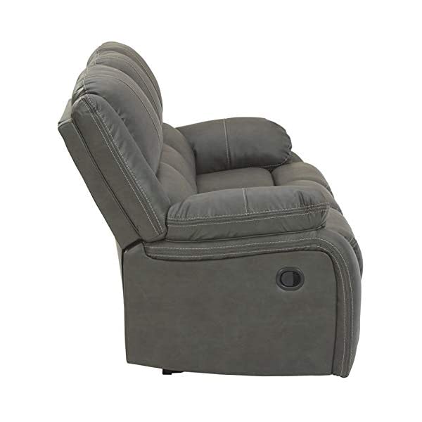 Signature Design by Ashley - Calderwell Contemporary Faux Leather Double Reclining Loveseat w/ Console - Adjustable - Gray Manual Loveseat Grey