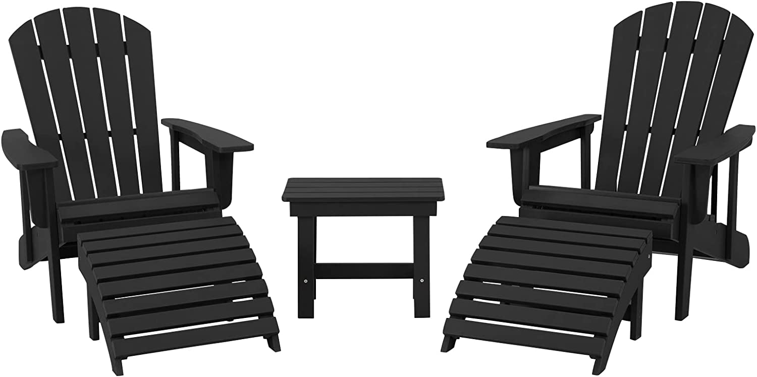 【Home&Garden】5-Piece Adirondack Chair Set, Adjustable Backrest Adirondack Chair with Ottoman & Side Table