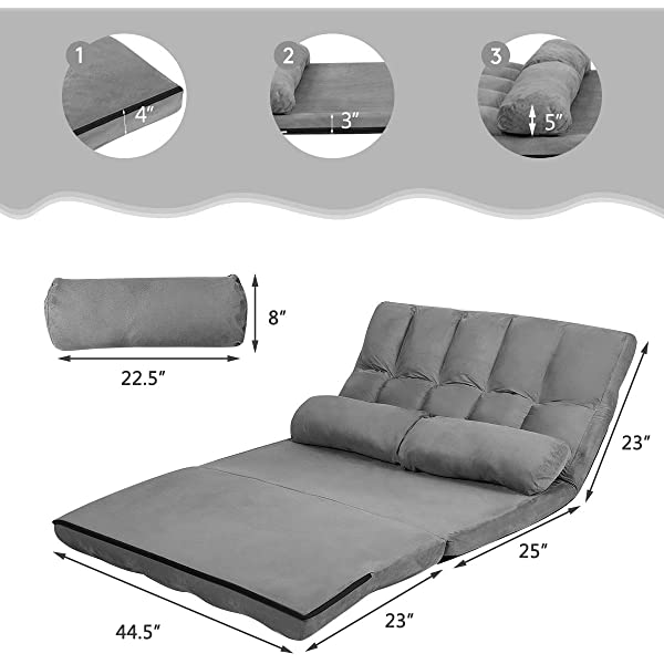 Giantex Adjustable Floor Sofa, Foldable Lazy Sofa Sleeper Bed 6-Position Adjustable, Suede Cloth Cover, Floor Gaming Sofa Couch with 2 Pillows for Bedroom/Living Room/Balcony (Blue)