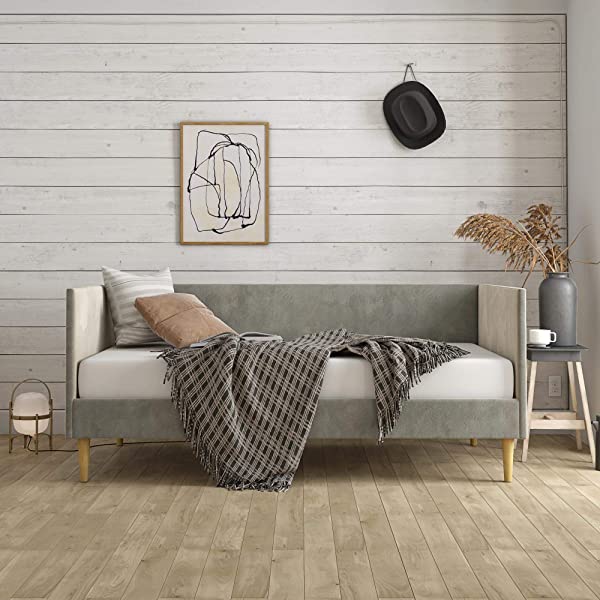 DHP Franklin Mid Century Upholstered Daybed, Sofa Bed, Twin Size Frame, Tan Linen Linen Twin Tan