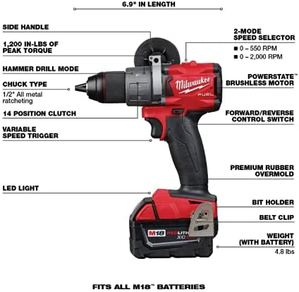Milwaukee M18 FUEL 18-Volt Lithium-Ion Brushless Cordless Combo Kit with Two 5.0 Ah Batteries, 1 Charger, 2 Tool Bags (7-Tool)