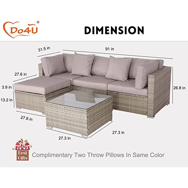 Do4U 5 Pieces Outdoor Patio Furniture Set PE Rattan Patio Set Porch Furniture Cushioned Patio Chairs Set Patio Conversation Set for Garden Balcony Porch Poolside Lawn (Blue)