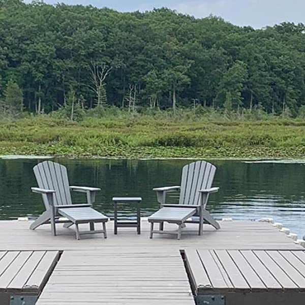 ResinTEAK All Weather Adirondack Chair with PULLOUT Ottoman | Adult-Size, Weather Resistant for Patio Deck Garden, Backyard & Lawn Furniture | Easy Maintenance (Grey))