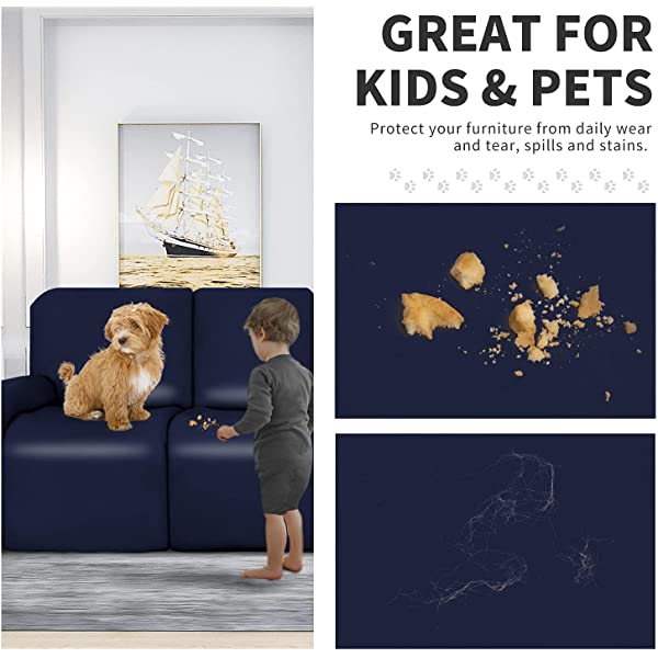 Easy-Going PU Leather Recliner Sofa Slipcovers, Waterproof Stretch Sofa Covers, 8 Pieces Stretch Furniture Protector, Elastic Strap Shield Pets Kids Children Cats Dogs Beige