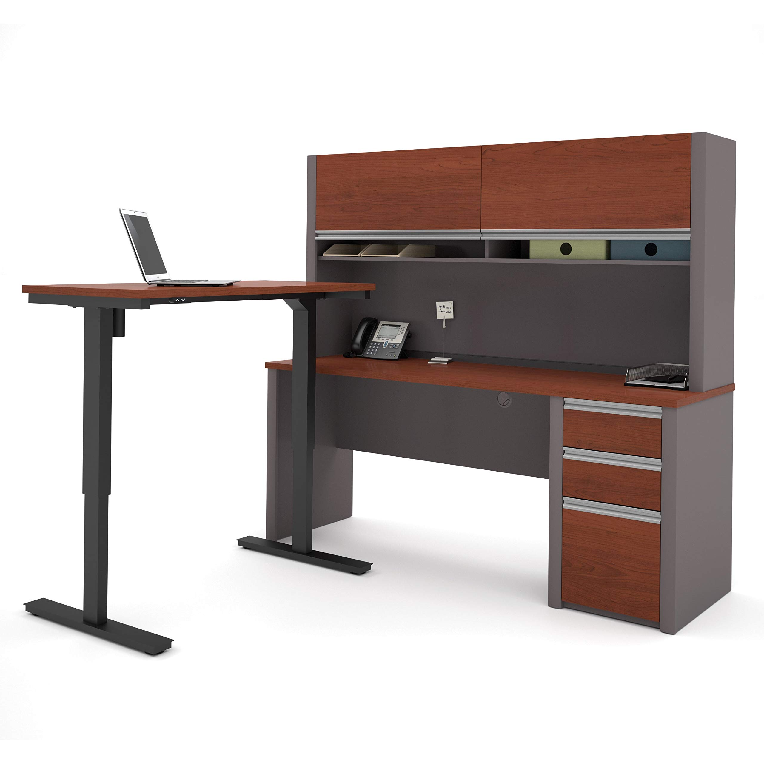 【Furniture】Bestar Connexion L-Shaped Standing Desk with Pedestal and Hutch, 72W
