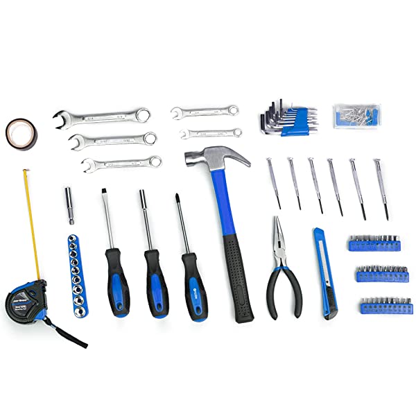 CARTMAN 148Piece Tool Set General Household Hand Tool Kit with Plastic Toolbox Storage Case Socket and Socket Wrench Sets Red